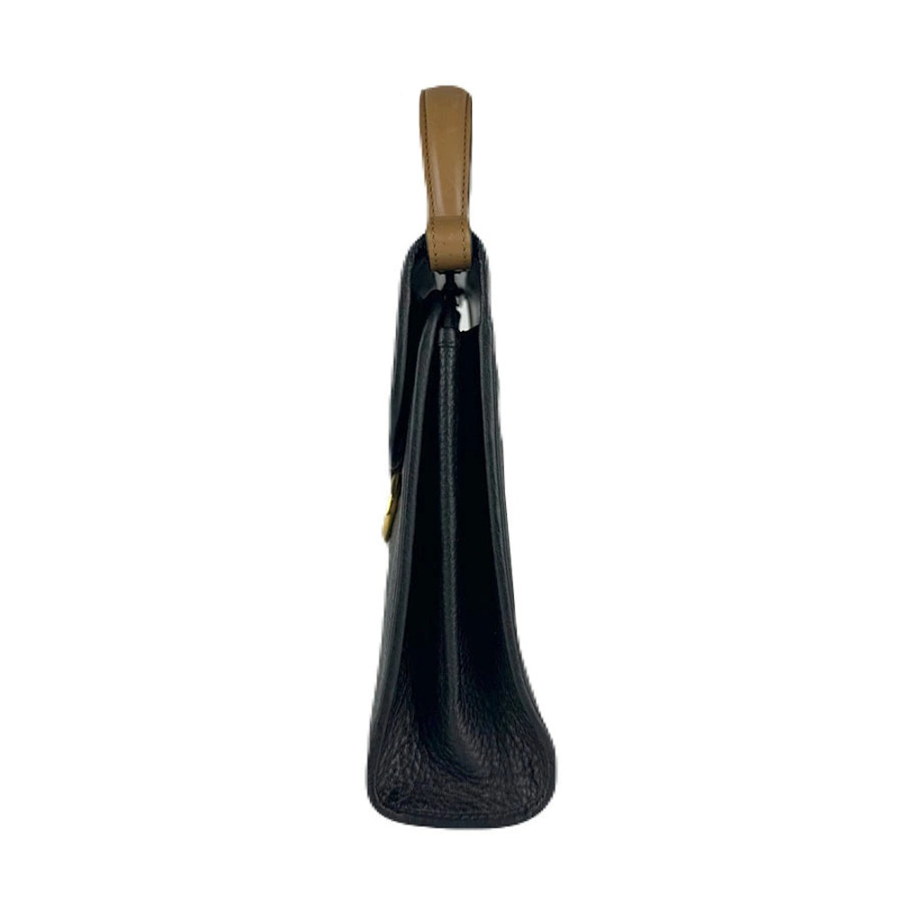Dior Christian bag top black leather pebbled handle Black